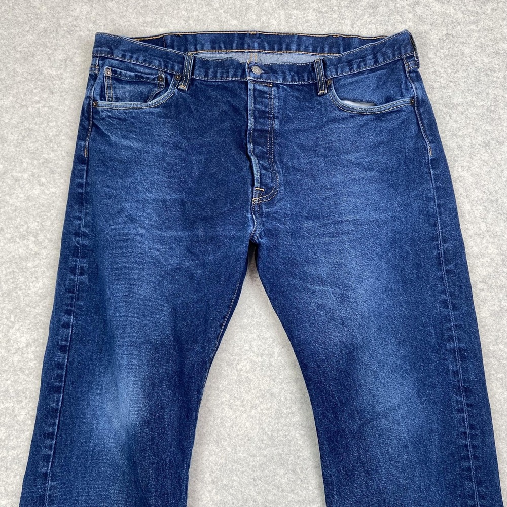 Levis 501 Jeans Mens 42x30 (40x27) Blue Button Fly Straight Leg Stretch Denim
